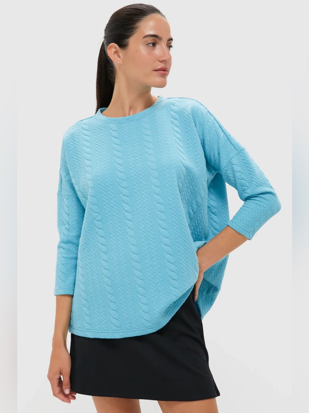 Tuckernuck Sport Ally Milky Blue Cable Swing Sweatshirt Top NWT